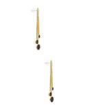 Aretes Chapa Largo Cristal con Perla Madre Negro Dorado