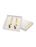Aretes Chapa Largo Cristal con Perla Madre Negro Dorado