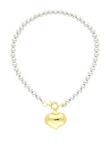 Collar Chapa Larga Corazon Inflado Bolitas Plateado