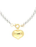 Collar Chapa Larga Corazon Inflado Bolitas Plateado