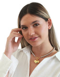 Collar Chapa Larga Corazon Inflado Bolitas Plateado