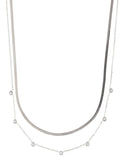 Collar Doble Cadena Plana y Cadena Cristales Blanco