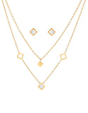Collar y Aretes Doble Cadena Cubos Perla madre