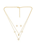 Collar y Aretes Doble Cadena Cubos Perla madre