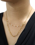 Collar y Aretes Perla Doble Cadena Dorado