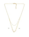 Collar y Aretes Perla Doble Cadena Dorado