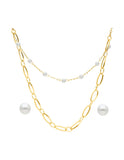 Collar y Aretes Perla Doble Cadena Dorado