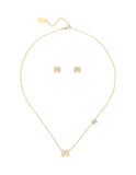 Collar y Aretes NUVI Moño Doble Esmalte Beige