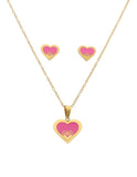 Collar y Aretes NUVI Corazón Esmalte Rosa