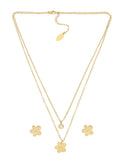 Collar y Aretes NUVI 2 cadenas Flor y Cristal