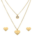 Collar y Aretes NUVI 2 cadenas Corazon y Cristal