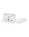 Collar y Aretes NUVI 2 cadenas Corazon y Cristal Plateado