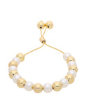 Pulsera Chapa Perlitas Sinteticas y Bolitas Doradas
