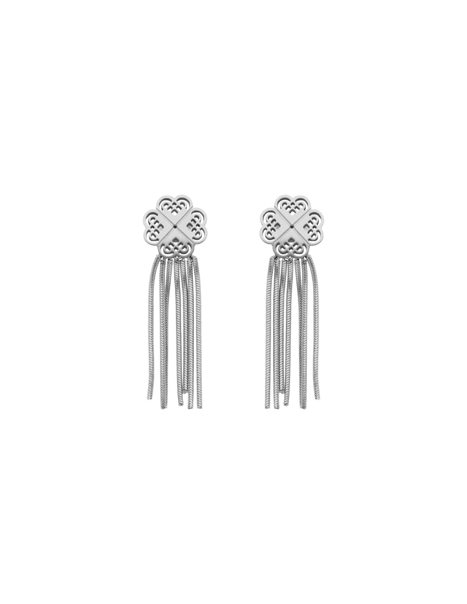 Aretes Colgante Trebol Plateado