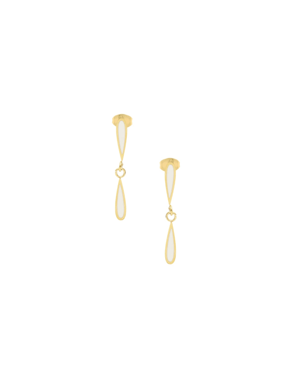 Aretes Colgante Oval Esmalte Beige