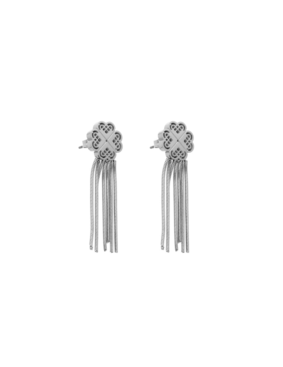 Aretes Colgante Trebol Plateado