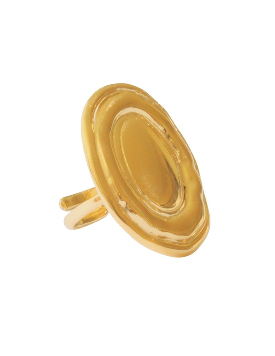 Anillo Oval Con Lineas Redondos Dorado Ajustable
