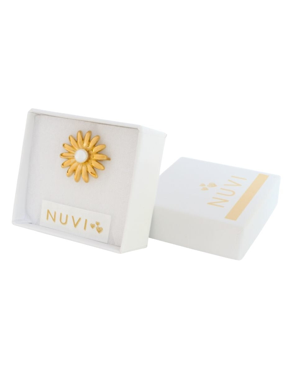 Anillo Ajustable Flor Con perlita Dorado