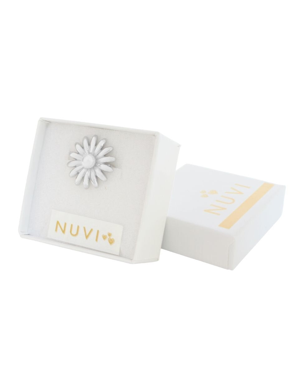 Anillo Ajustable Flor Con perlita Plateado