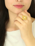 Anillo Ajustable Flor Con Perla