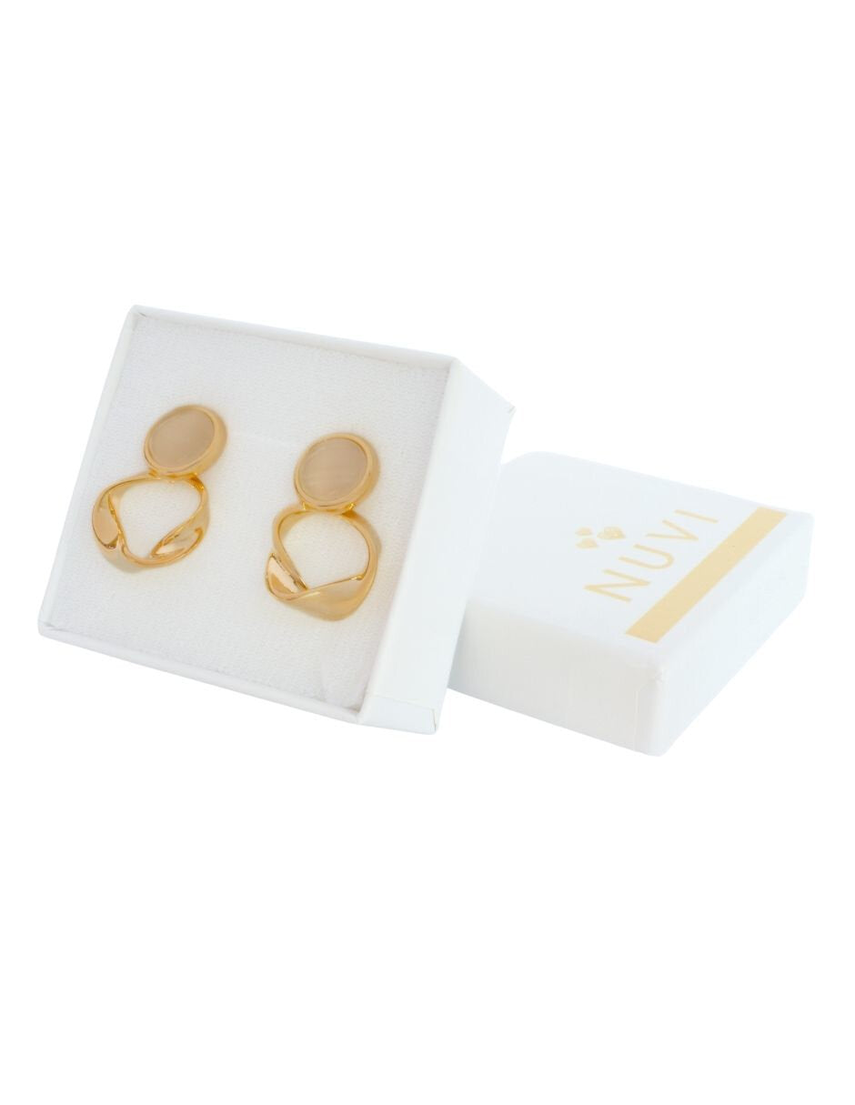 Aretes Redondo Piedra Beige y Redondo sin Corntorno