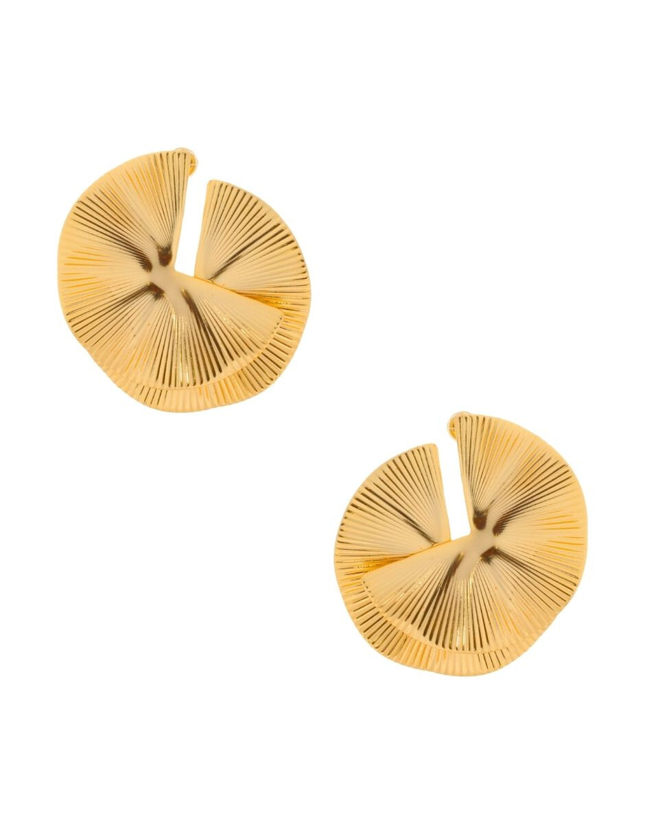 Aretes Chapa Redondo Abanico Dorado
