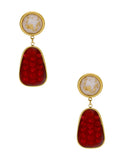 Arete Colgante Oval Rojo y Cristal Redondo