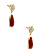Arete Colgante Oval Rojo y Cristal Redondo