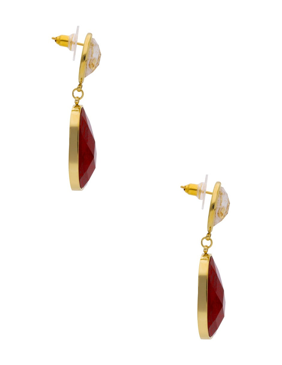 Arete Colgante Oval Rojo y Cristal Redondo