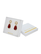 Arete Colgante Oval Rojo y Cristal Redondo