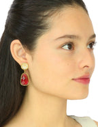 Arete Colgante Oval Rojo y Cristal Redondo