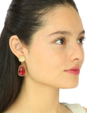 Arete Colgante Oval Rojo y Cristal Redondo