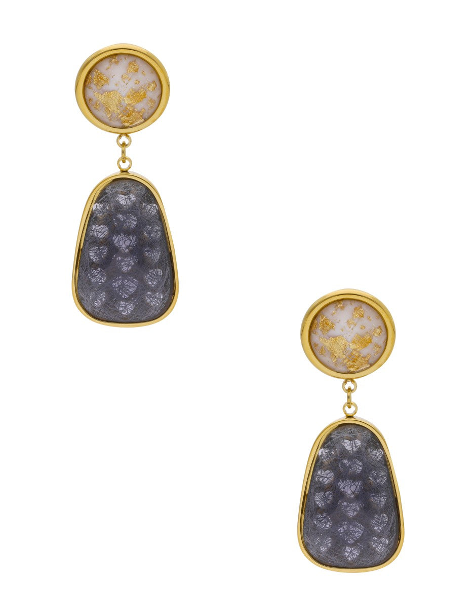 Arete Colgante Oval Negro y Cristal Redondo