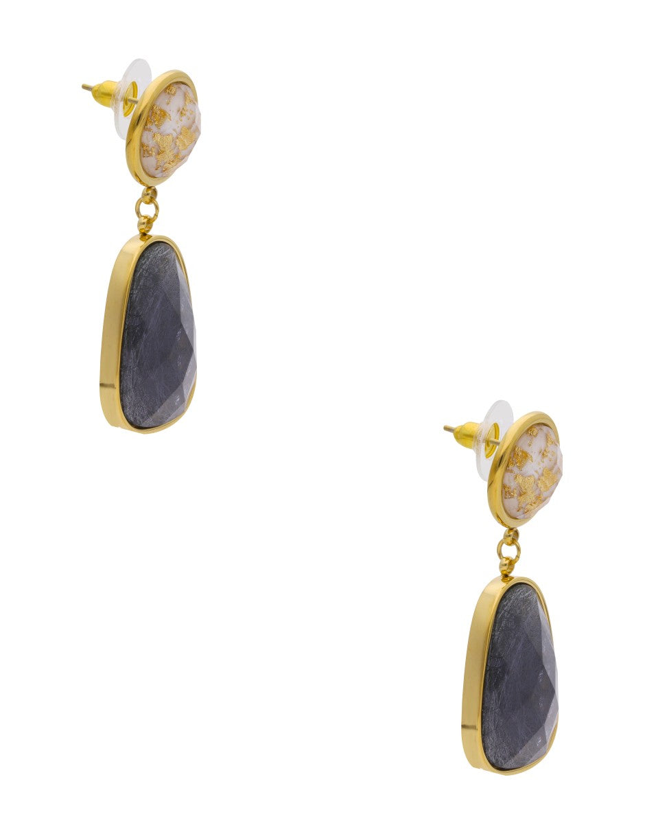 Arete Colgante Oval Negro y Cristal Redondo