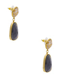 Arete Colgante Oval Negro y Cristal Redondo