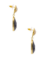 Arete Colgante Oval Negro y Cristal Redondo