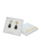 Arete Colgante Oval Negro y Cristal Redondo