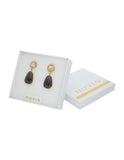 Arete Colgante Oval Negro y Cristal Redondo
