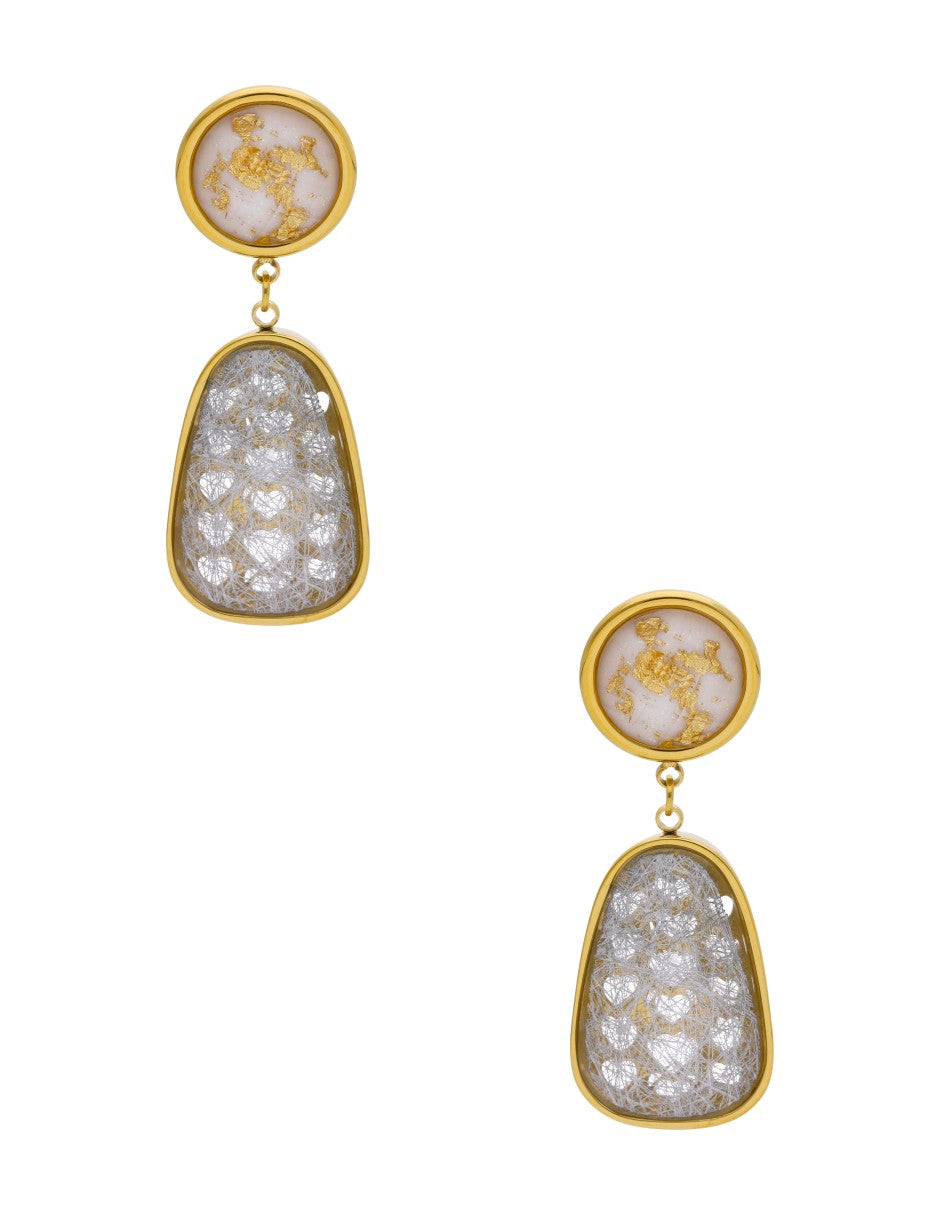 Arete Colgante Oval Gris y Cristal Redondo