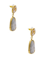 Arete Colgante Oval Gris y Cristal Redondo