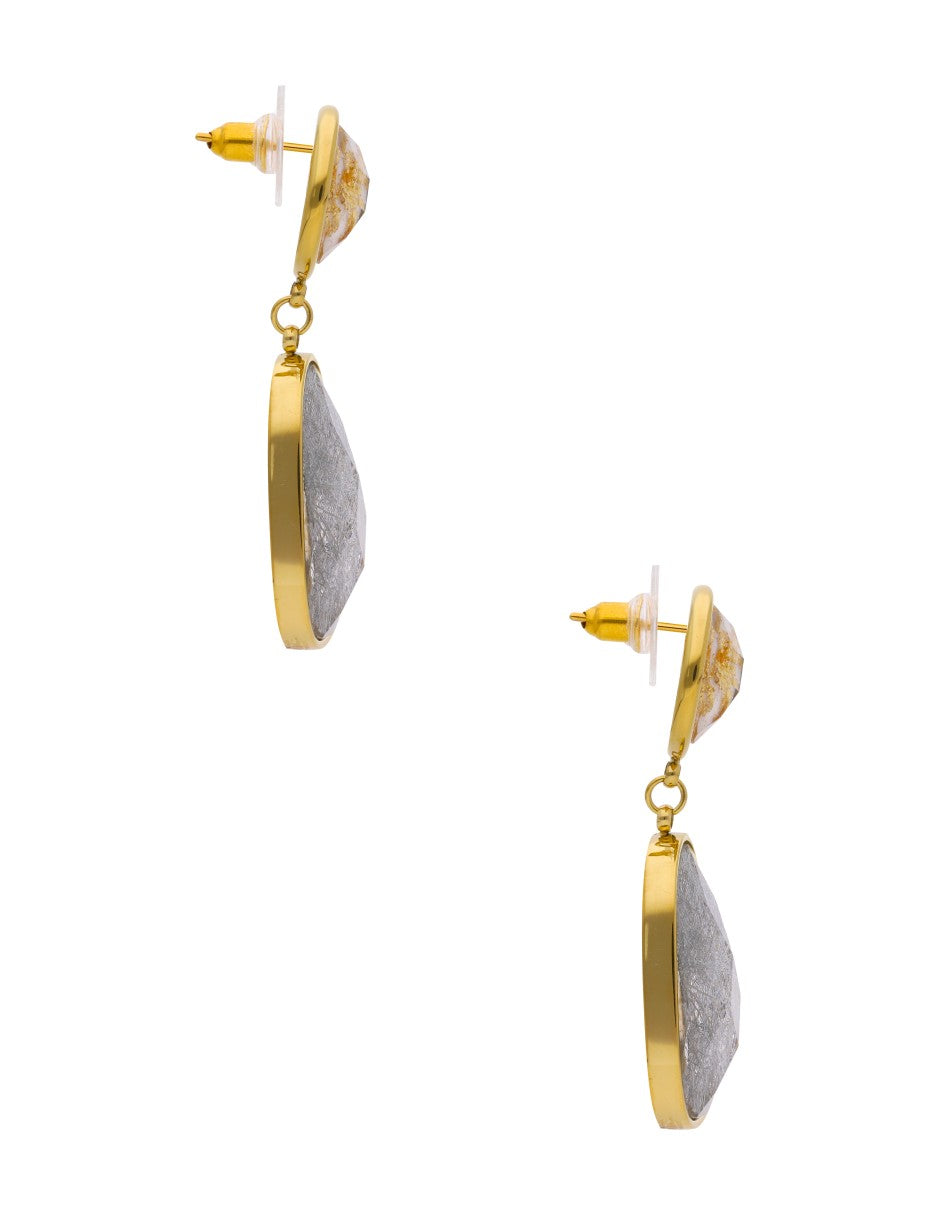 Arete Colgante Oval Gris y Cristal Redondo