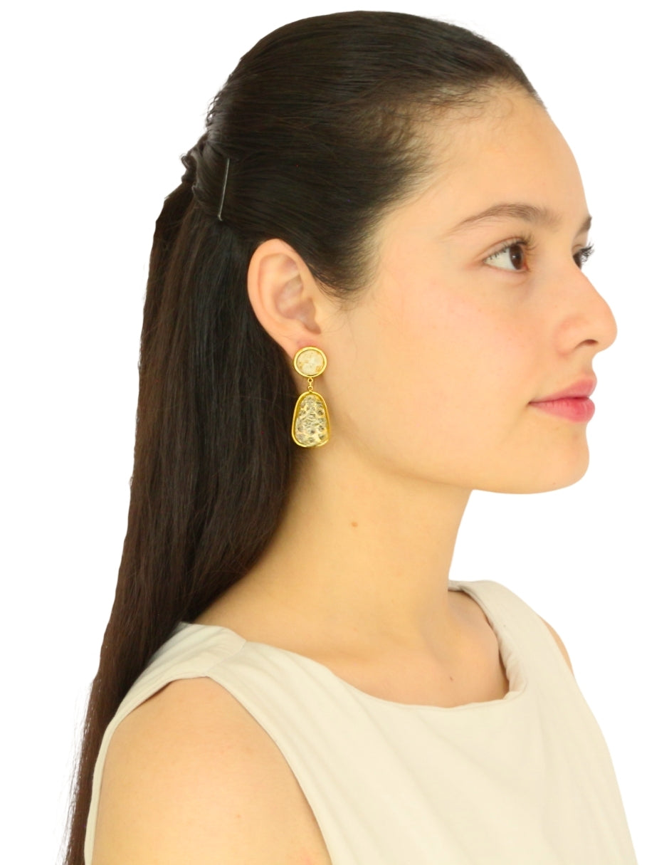 Arete Colgante Oval Gris y Cristal Redondo