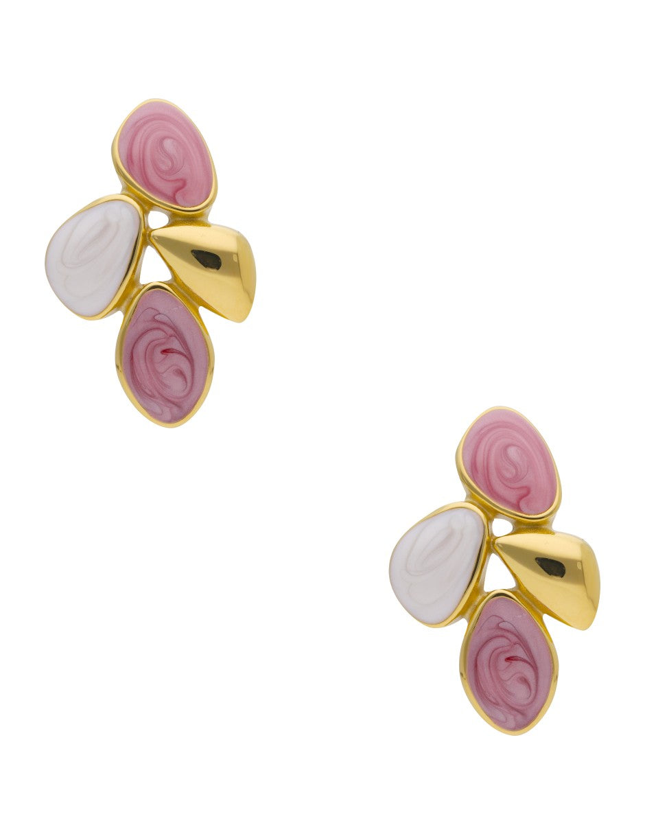 Arete Esmalte Asimetrico Varios Lila, Blanco y Dorado