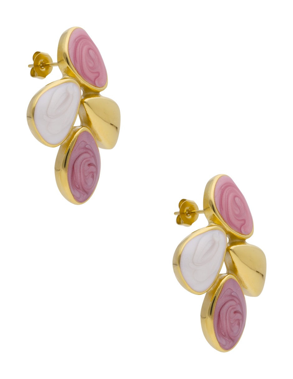 Arete Esmalte Asimetrico Varios Lila, Blanco y Dorado