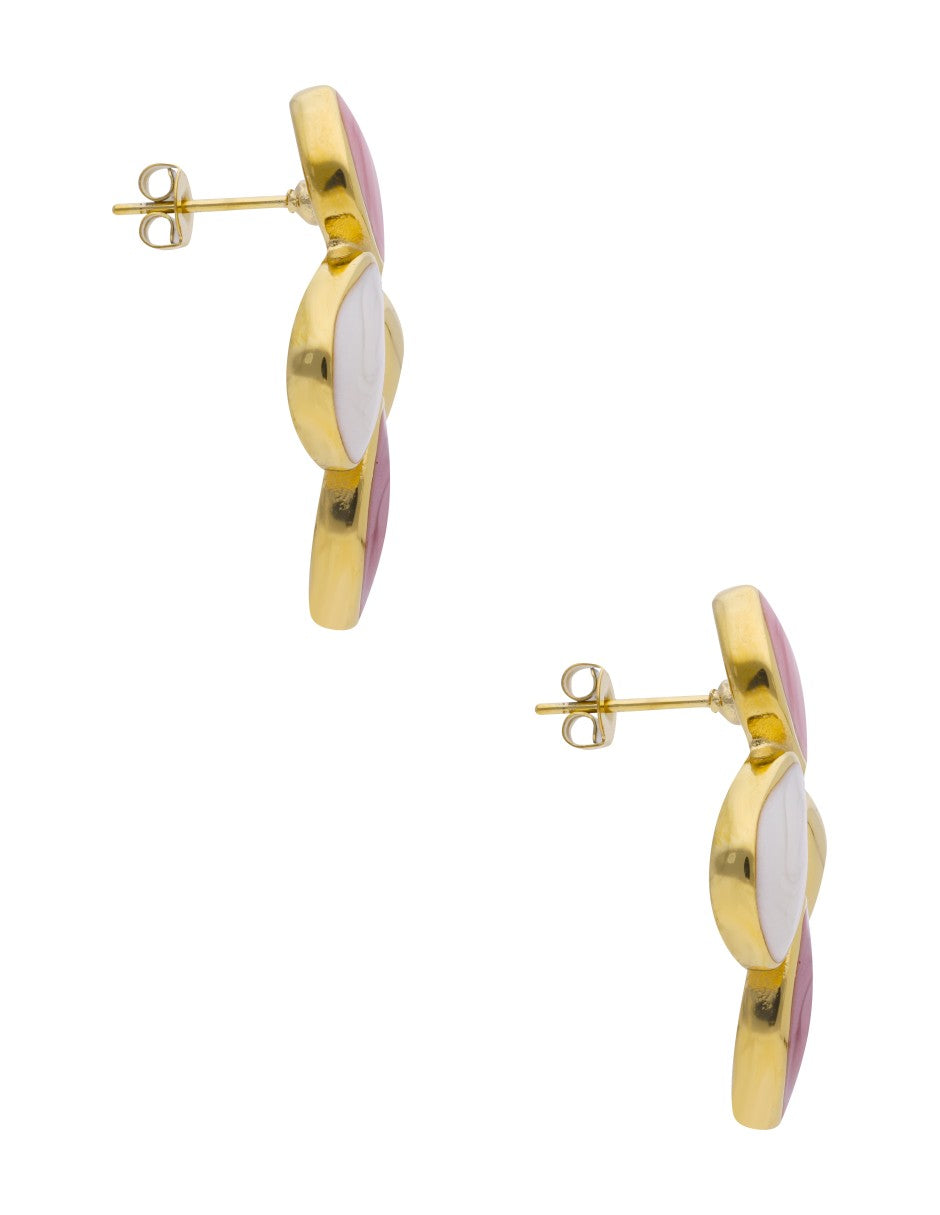 Arete Esmalte Asimetrico Varios Lila, Blanco y Dorado