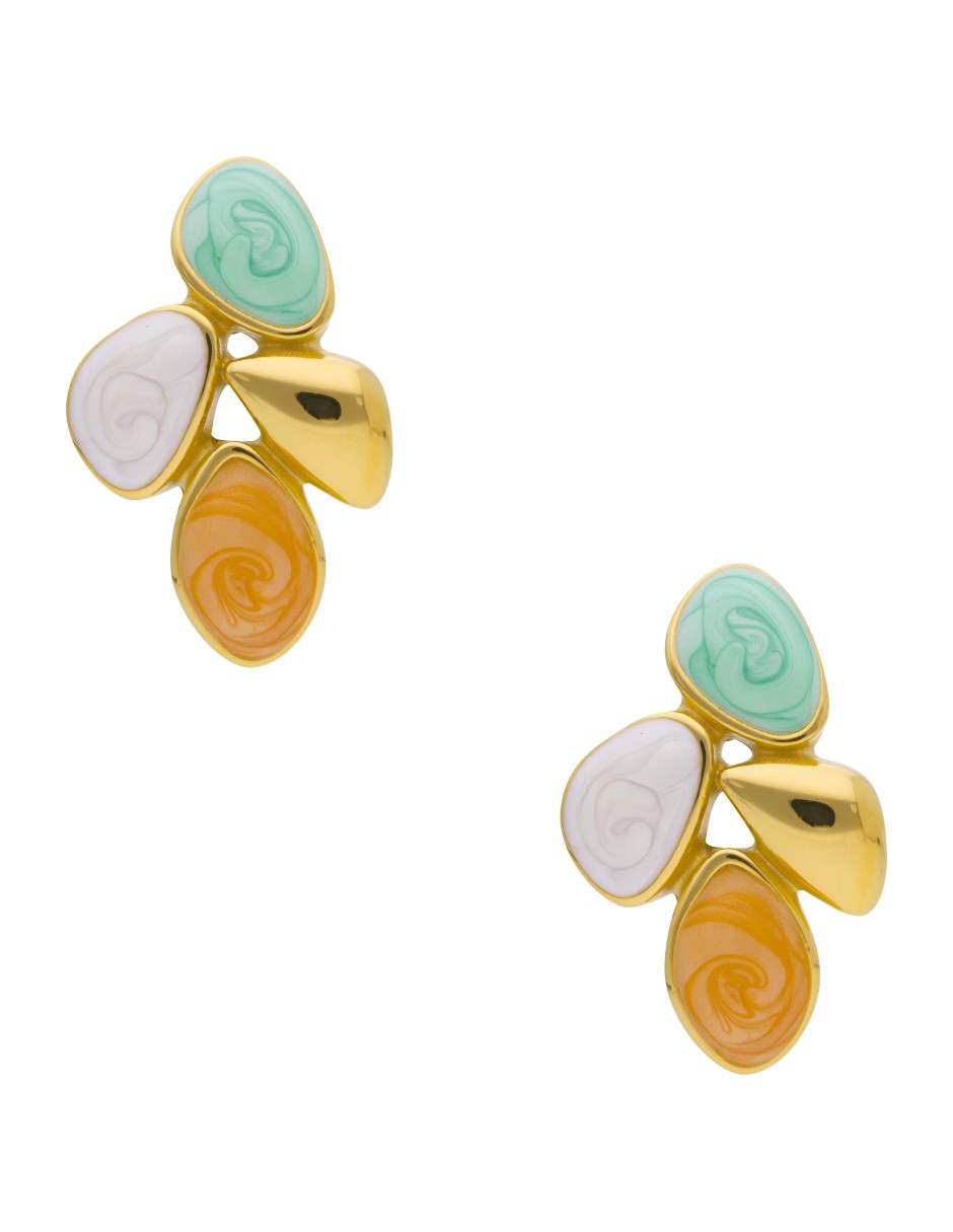 Arete Esmalte Asimetrico Varios Verde, Blanco, Naranja y  Dorado