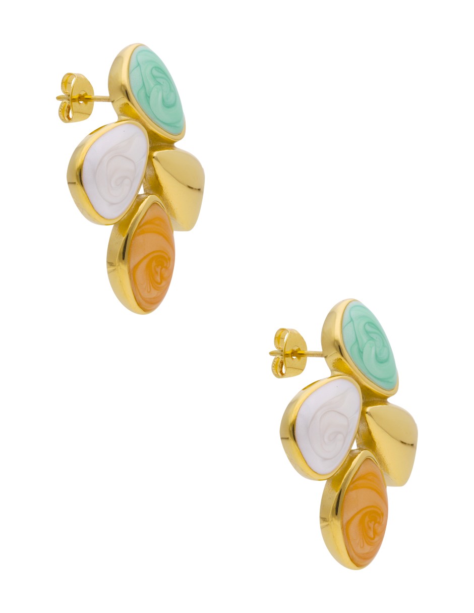 Arete Esmalte Asimetrico Varios Verde, Blanco, Naranja y  Dorado