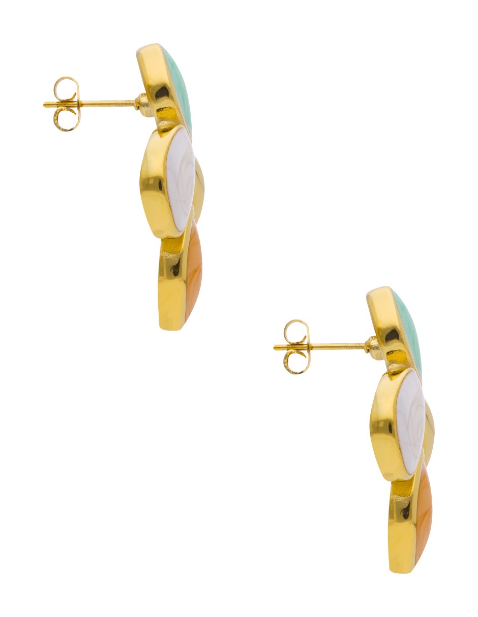 Arete Esmalte Asimetrico Varios Verde, Blanco, Naranja y  Dorado