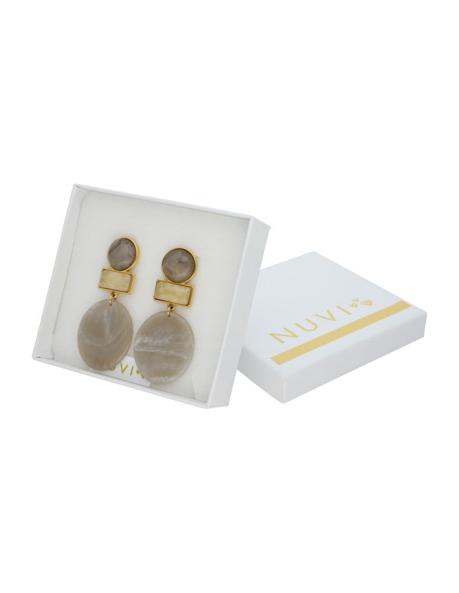 Arete Colgante Redondos Grises y Barra Blanca