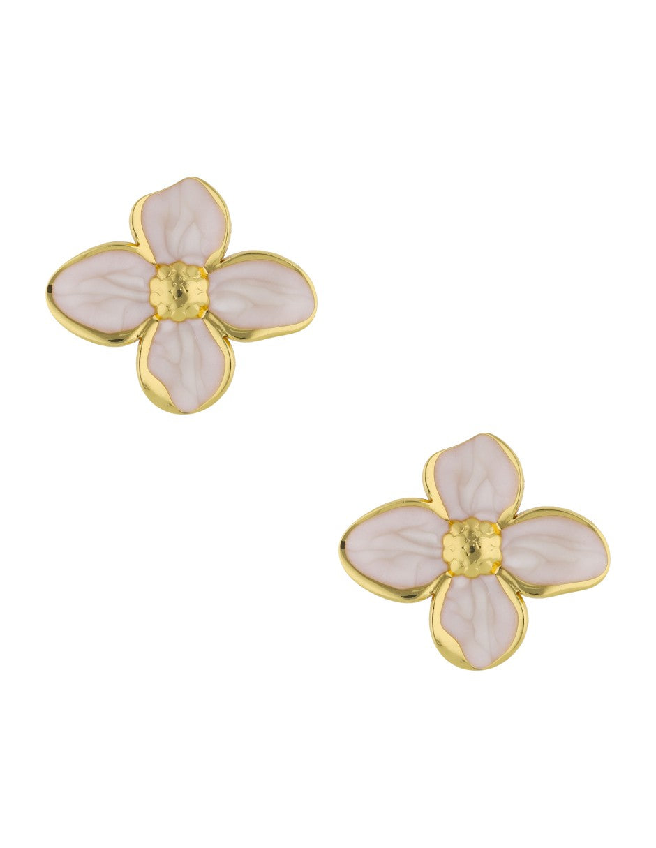 Aretes Flor Esmalte Blanco